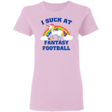 I Suck At Fantasy Football Funny Magical Unicorn Ladies T-Shirt - Macnystore