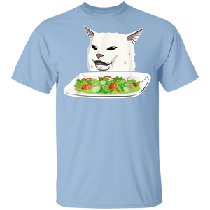 Angry Women Yelling At Confused Cat At Dinner Table Funny Cat  T-Shirt - Macnystore