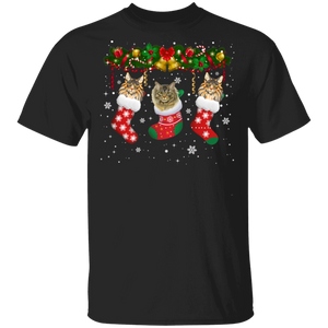 Christmas Cat Shirt Cat In Christmas Socks Cute X-mas Maine Coon Cat Lover Gifts Christmas T-Shirt - Macnystore