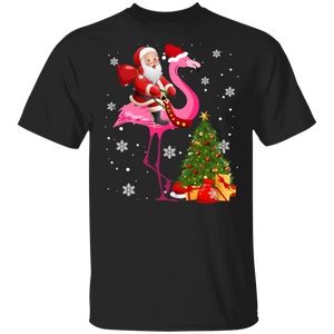 Christmas Santa Shirt Santa Riding Flamingo Funny Christmas Flamingo Lover Gifts Christmas T-Shirt - Macnystore