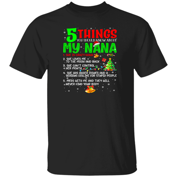 Christmas Santa Shirt 5 Things You Should Know About My Nana Funny Christmas Santa Nana Gifts T-Shirt - Macnystore