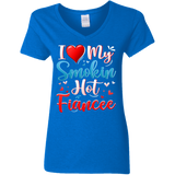 I Love My Smokin Hot Fiancee Cute Valentine Couple Ladies V-Neck T-Shirt - Macnystore