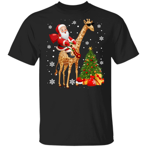 Christmas Santa Shirt Santa Riding Giraffe Funny Christmas Giraffe Lover Gifts Christmas T-Shirt - Macnystore