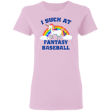 I Suck At Fantasy Baseball Funny Magical Unicorn Ladies T-Shirt - Macnystore