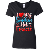 I Love My Smokin Hot Fiancee Cute Valentine Couple Ladies V-Neck T-Shirt - Macnystore