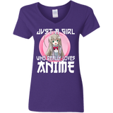 Just A Girl Who Lives Anime Funny Otaku Anime Lover Ladies V-Neck T-Shirt - Macnystore