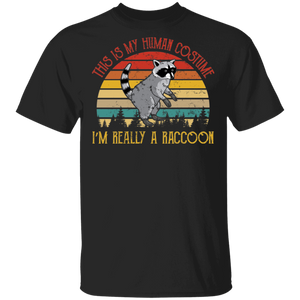 Halloween Raccoon Shirt Vintage Retro This Is My Human Costume I'm Really A Raccoon Gift Halloween T-Shirt - Macnystore