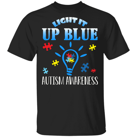 Light it Up Blue Light Bulb Autism Awareness T-Shirt - Macnystore