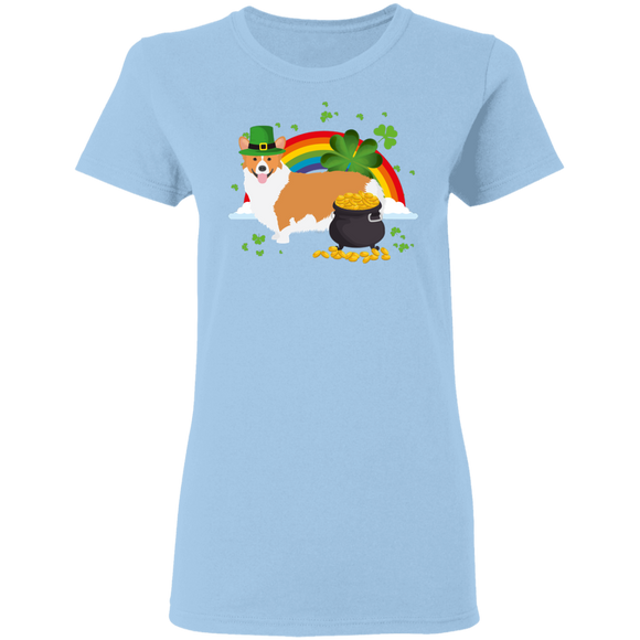 Leprechaun Corgi Dog Lover St Patrick's Day Gifts Ladies T-Shirt - Macnystore