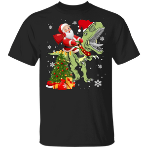 Christmas Santa Shirt Santa Riding T-Rex Funny Christmas T-Rex Lover Gifts Christmas T-Shirt - Macnystore