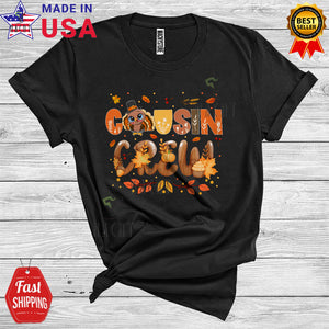 MacnyStore - Cousin Crew Cute Pilgrim Turkey Fall Leaves Autumn Matching Family Group T-Shirt