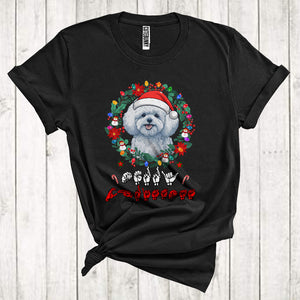 MacnyStore - Santa Bichon Frise With Floral Circle Cool Christmas ASL Hand Sign Language Lover T-Shirt