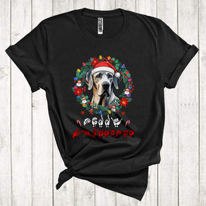 MacnyStore - Santa Great Dane With Floral Circle Cool Christmas ASL Hand Sign Language Lover T-Shirt