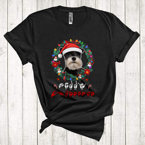 MacnyStore - Santa SCHNAUZER With Floral Circle Cool Christmas ASL Hand Sign Language Lover T-Shirt