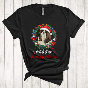 MacnyStore - Santa shih tzu With Floral Circle Cool Christmas ASL Hand Sign Language Lover T-Shirt