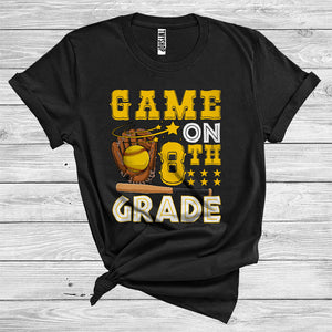 MacnyStore - Games On 8th Grade Funny Softball Team First Day Of School Sports Lover Back To School T-Shirt