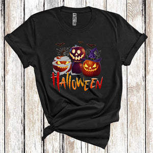 MacnyStore - Halloween Costume Funny Three Scary Carved Pumpkin Witch Mummy Jack O Lantern T-Shirt