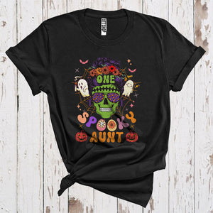 MacnyStore - Halloween One Spooky Aunt Funny Sunglasses Skull Floral Headband Ghost Boo Matching Family Group T-Shirt