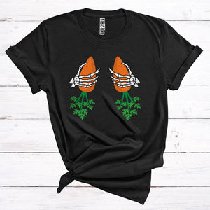 MacnyStore - Halloween Skeleton Hands Holding Carrot Boobs Funny Fruit Vegan Lover T-Shirt