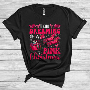 MacnyStore - I Am Dreaming Of A Pink Xmas Funny Santa Sleigh Horse Pink Farm Animal Lover Christmas T-Shirt