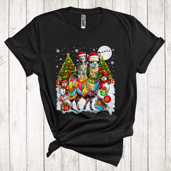 MacnyStore - Merry Christmas Cute Xmas Tree Santa Husky Riding Llama Snowman T-Shirt