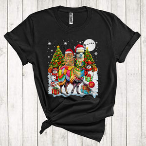 MacnyStore - Merry Christmas Cute Xmas Tree Santa Pomeranian Riding Llama Snowman T-Shirt