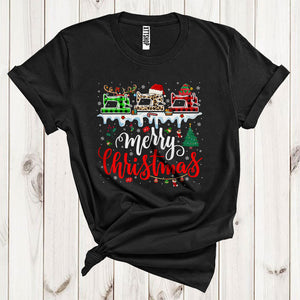 MacnyStore - Merry Christmas Three Santa Elf Reindeer Sewing Machine Funny Xmas Tree Tailor Group T-Shirt