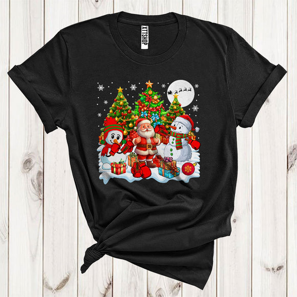 MacnyStore - Santa With Snowman Boxing Xmas Tree Cute Christmas Snow Sport Player Matching Team T-Shirt