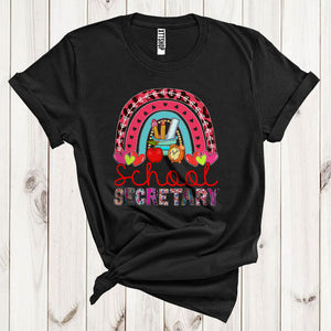 MacnyStore - School Secretary Cool Happy Valentine's Day Rainbow Heart Plaid Matching Career Job Group T-Shirt