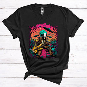 MacnyStore - Skeleton Playing Guitar Vibes Horror UFO Skull Halloween Costume T-Shirt