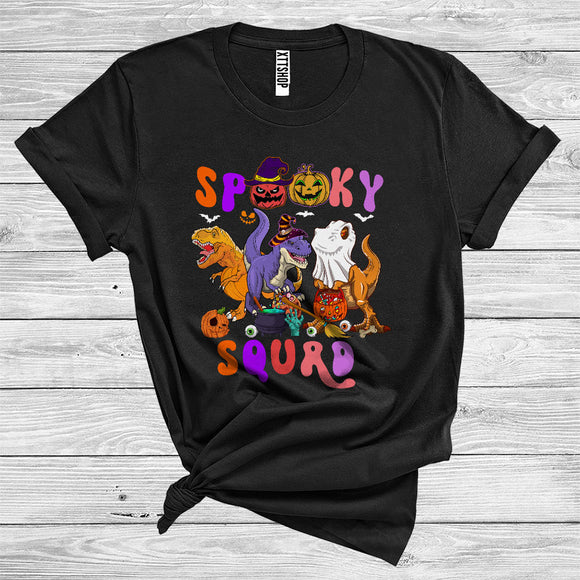 MacnyStore - Spooky Squad Funny Three Witch Pumpkin Ghost Boo T-Rex Halloween Costume Dinosaur Animal Lover T-Shirt