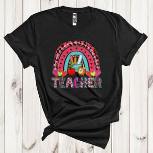 MacnyStore - Teacher Cool Happy Valentine's Day Rainbow Heart Plaid Matching Career Job Group T-Shirt