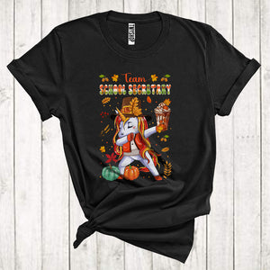 MacnyStore - Team School Secretary Dabbing Unicorn Pilgrim Cool Halloween Thanksgiving Matching Careers Group T-Shirt