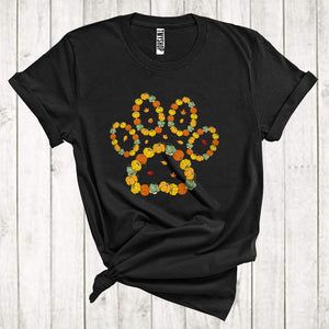 MacnyStore - Thanksgiving Costume Cute Pumpkin Puppy Paw Shape Fall Autumn Leaves T-Shirt