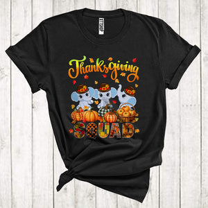 MacnyStore - Thanksgiving Squad Cool Pumpkins Fall Leaf Three Pilgrim Elephants Animal Lover T-Shirt