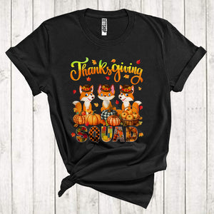 MacnyStore - Thanksgiving Squad Cool Pumpkins Fall Leaf Three Pilgrim Foxes Animal Lover T-Shirt