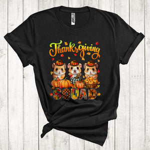 MacnyStore - Thanksgiving Squad Cool Pumpkins Fall Leaf Three Pilgrim Hamsters Animal Lover T-Shirt