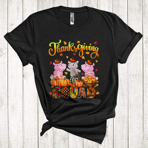 MacnyStore - Thanksgiving Squad Cool Pumpkins Fall Leaf Three Pilgrim Hippos Animal Lover T-Shirt