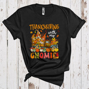 MacnyStore - Thanksgiving With My Gnomies Cute Three Gnomes Pumpkins On Pickup Truck T-Shirt