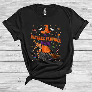 MacnyStore - The Daycare Provider Witch Cute Witch Riding Broomstick Matching Careers Group Halloween Costume T-Shirt