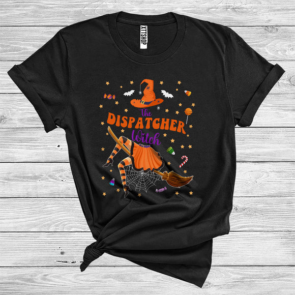 MacnyStore - The Dispatcher Witch Cute Witch Riding Broomstick Matching Careers Group Halloween Costume T-Shirt