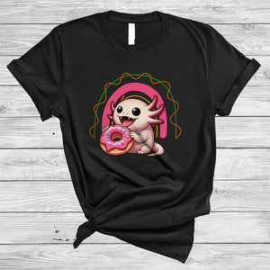 MacnyStore - Anime Axolotl Eating Donut, Lovely Japanese Food Anime Rainbow, Girls Women Family T-Shirt