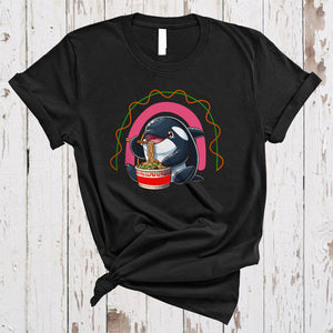 MacnyStore - Anime Orca Eating Ramen Noodles, Adorable Japanese Food Animal, Rainbow Lover T-Shirt