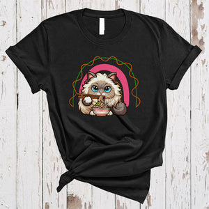 MacnyStore - Anime Ragdoll Cat Eating Ramen Noodles, Adorable Japanese Food Animal, Rainbow Lover T-Shirt