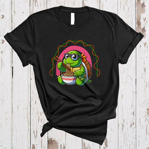 MacnyStore - Anime Turtle Eating Ramen Noodles, Adorable Japanese Food Animal, Rainbow Lover T-Shirt