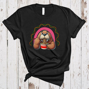 MacnyStore - Anime Walrus Eating Ramen Noodles, Adorable Japanese Food Animal, Rainbow Lover T-Shirt