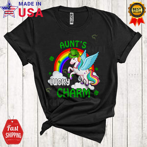 MacnyStore - Aunt's Lucky Charm Cute Happy St. Patrick's Day Rainbow Leprechaun Unicorn Lover Family Group T-Shirt