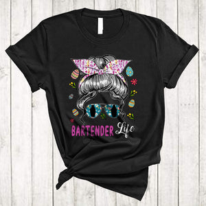 MacnyStore - Bartender Life, Amazing Easter Day Bun Hair Woman Face Sunglasses, Egg Hunt Group T-Shirt