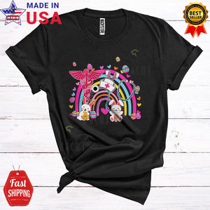 MacnyStore - Bunny Nurse Tools Funny Happy Easter Day Egg Hunt Rainbow Matching Nurse Group T-Shirt