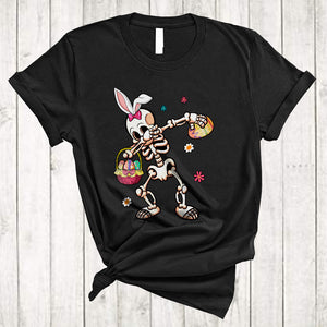 MacnyStore - Bunny Skeleton Dabbing, Humorous Easter Day Skeleton With Egg Basket, Egg Hunt Group T-Shirt